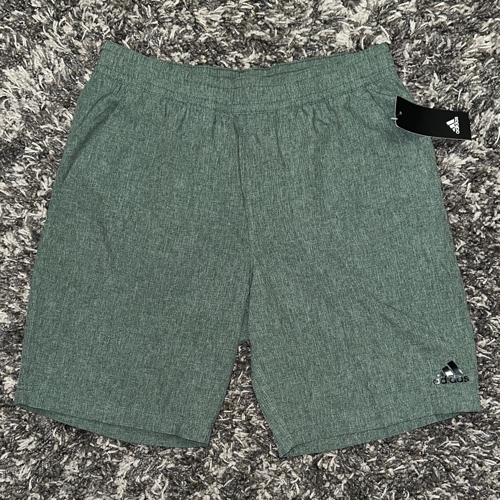 New Adidas Men's Heathered Green Athletic Shorts
